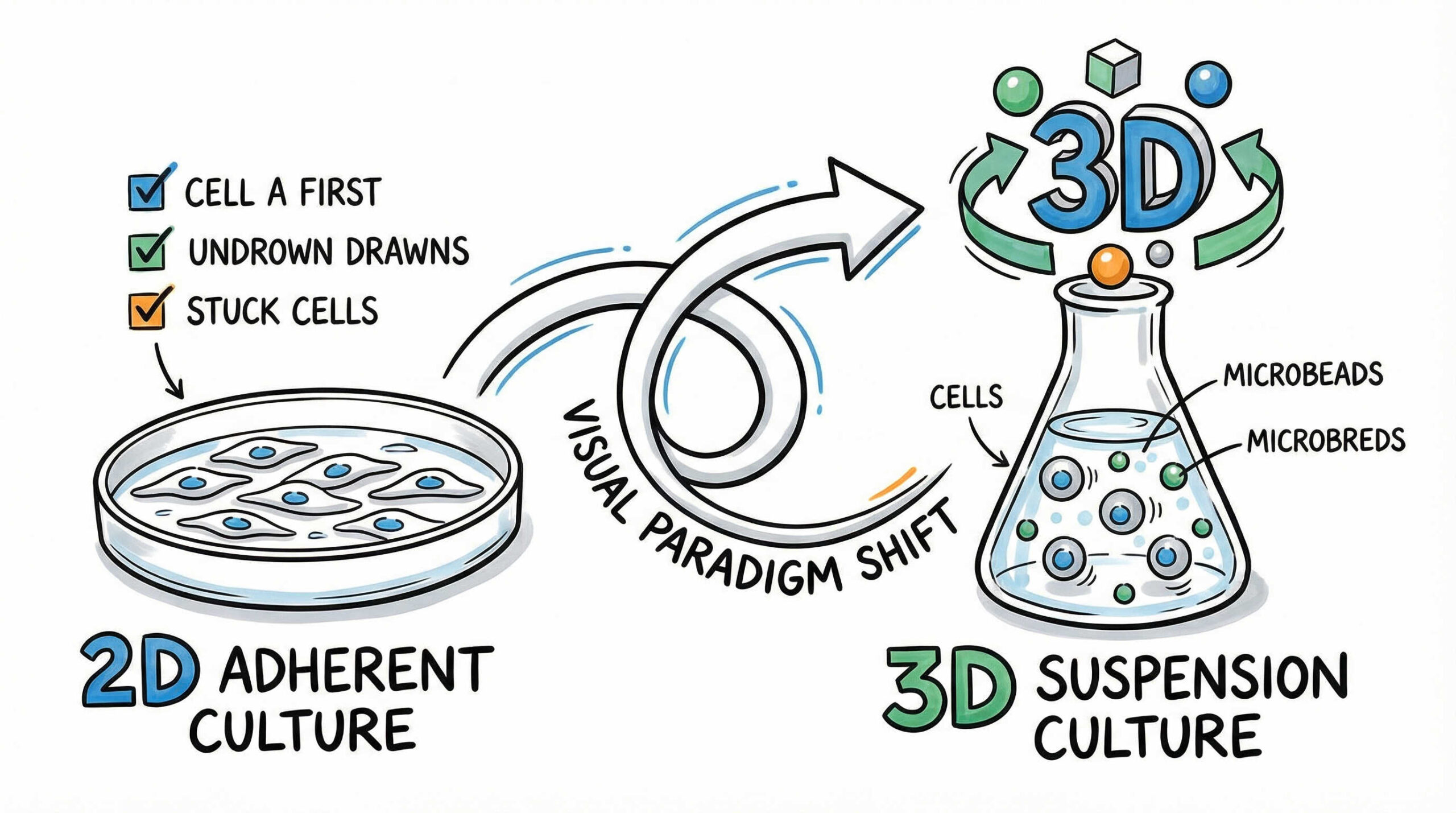 接着培養から浮遊培養（3次元培養）への移行プロセス